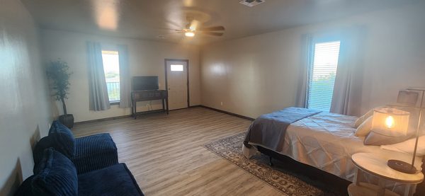 Bedroom with a lake view