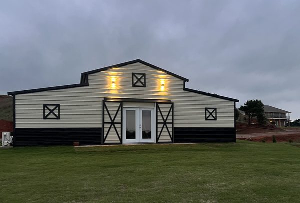 The venue lit at dusk